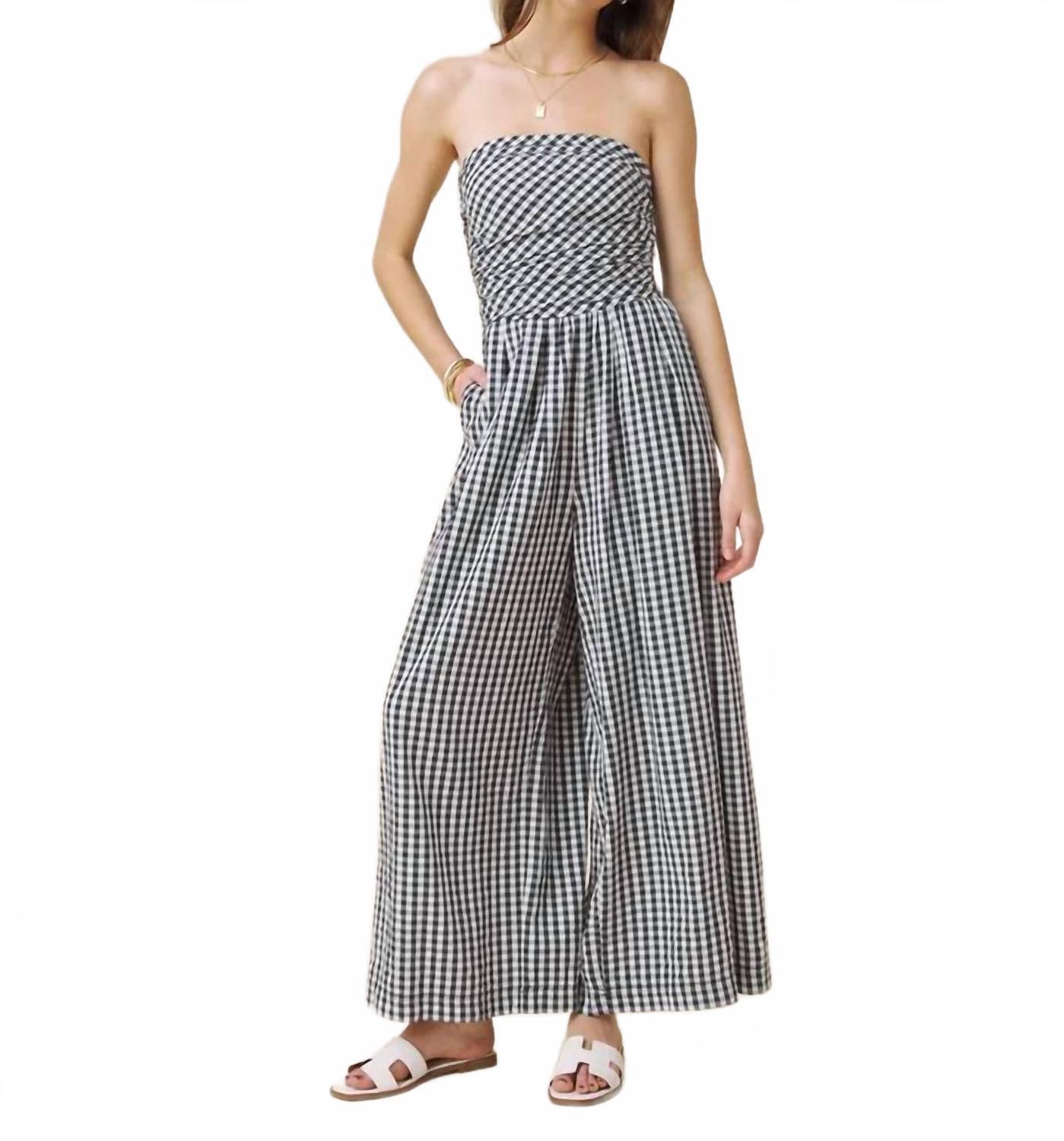 New Splendid Gigi Gingham Jumpsuit In Navy/White